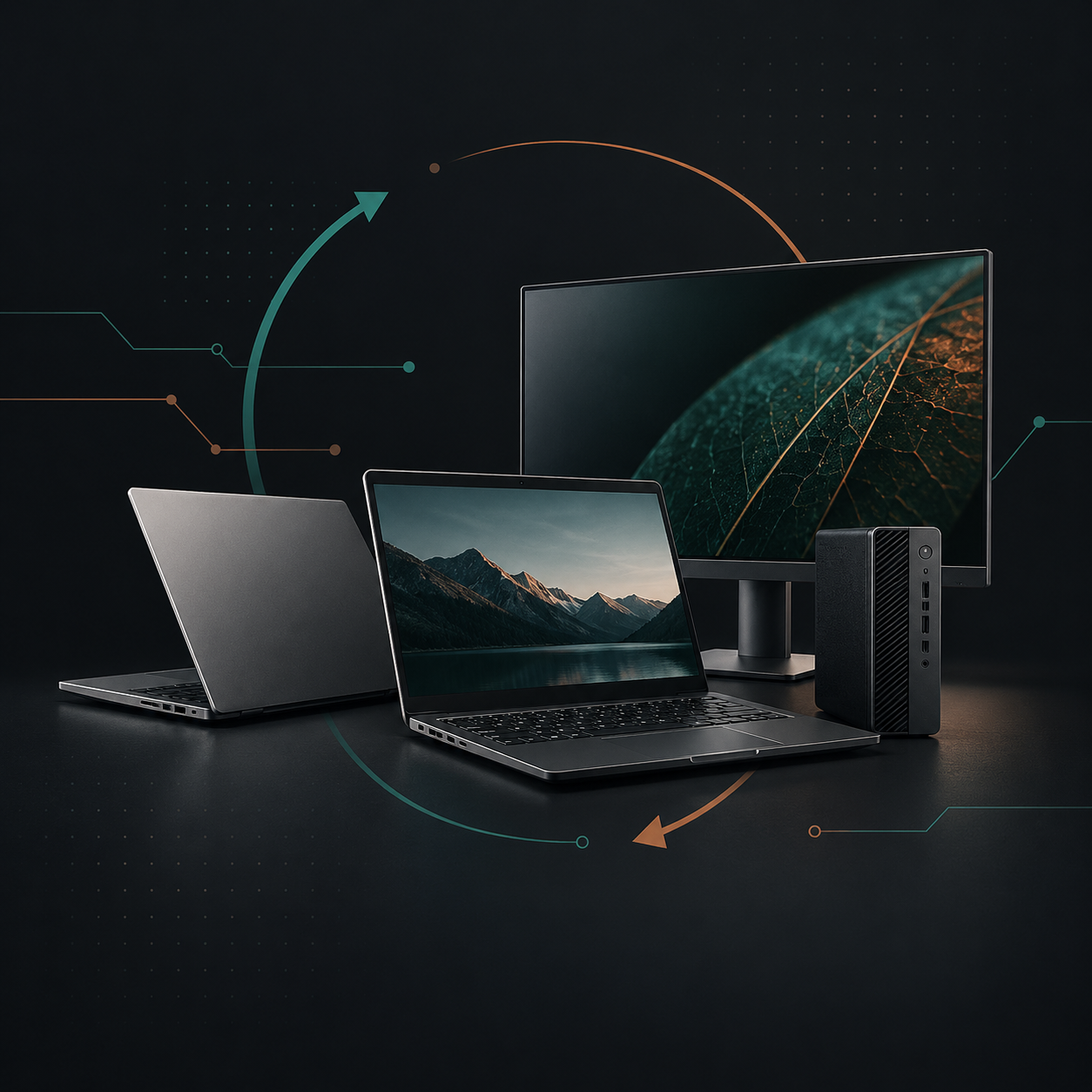 Refurbished laptops, desktops, and monitor prepared for resale